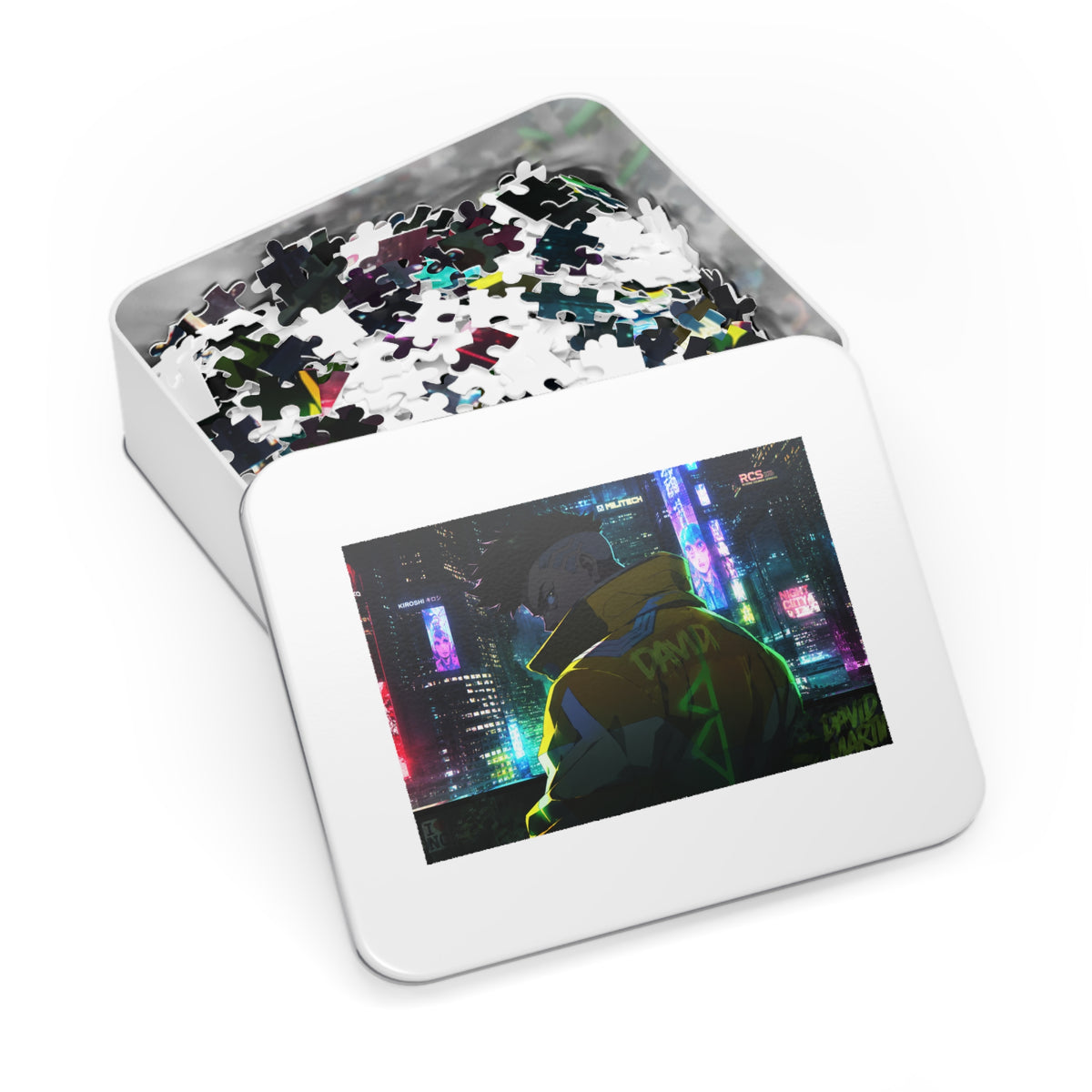 Cyberpunk City Jigsaw Puzzle with Tin — Neon Anime Night Skyline