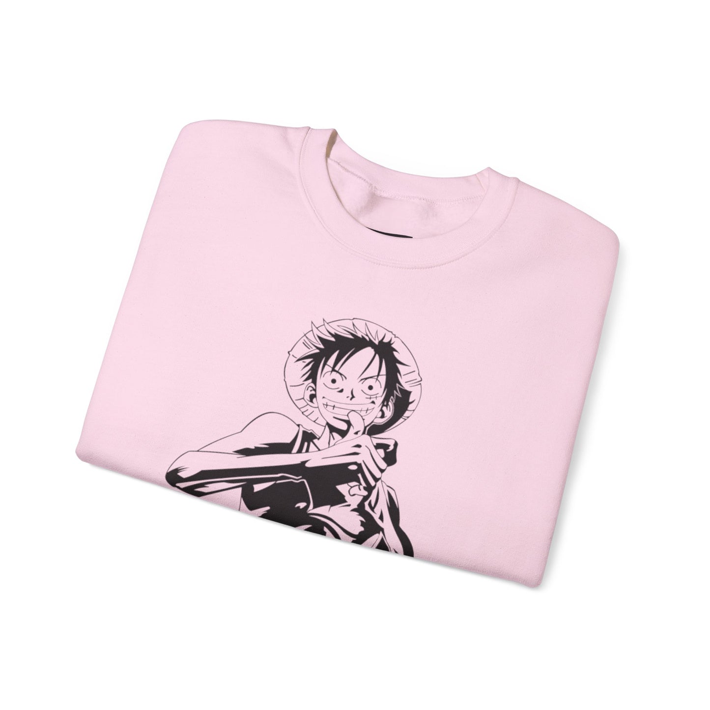 Luffy One Piece Anime Crewneck Sweatshirt — Monochrome Anime Pirate Illustration