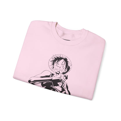 Luffy One Piece Anime Crewneck Sweatshirt — Monochrome Anime Pirate Illustration