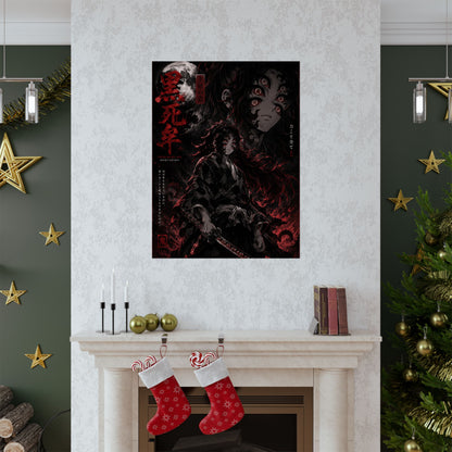 Demon Slayer Matte Vertical Poster — Dark Red Tanjiro Six-Eyes Anime Art