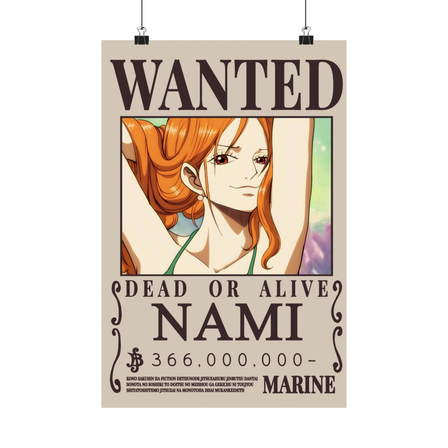 Wanted Poster Poster — "WANTED: NAMI" Anime Vertical Matte Print