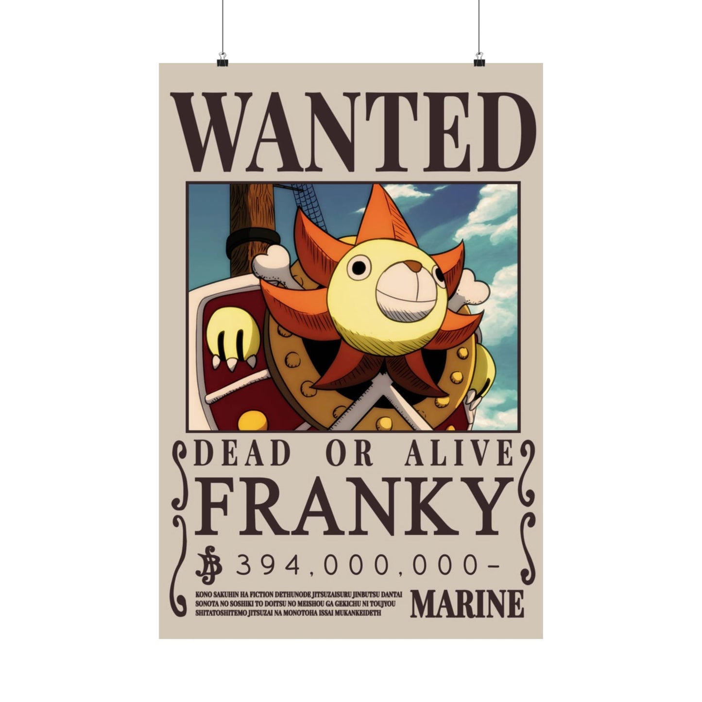 Wanted Poster Matte Vertical Poster — "Franky" Dead or Alive Vintage Anime Print