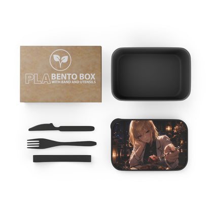 Cha Hae-In Solo Leveling Anime Dinner Bento Box with Utensils — Romantic Nightlife Illustration
