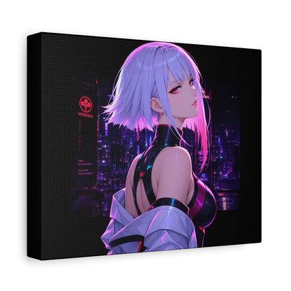Cyberpunk Anime Girl Matte Canvas Wall Art — Neon City Portrait