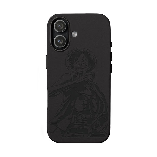 Luffy One Piece Anime Engraved PU Leather Phone Case — Embossed Anime Pirate Design