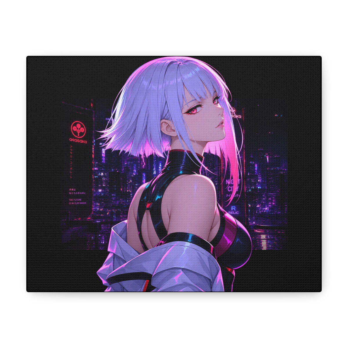 Cyberpunk Anime Girl Matte Canvas Wall Art — Neon City Portrait