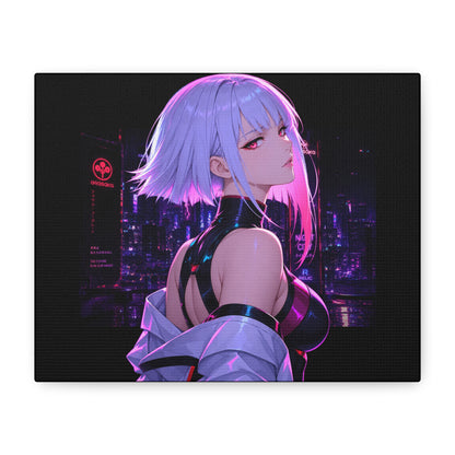 Cyberpunk Anime Girl Matte Canvas Wall Art — Neon City Portrait