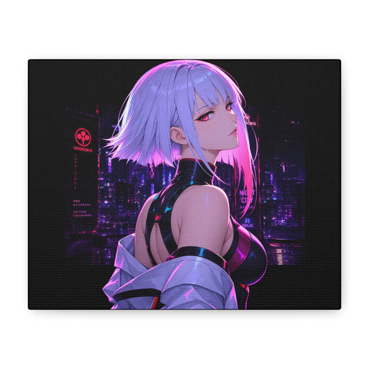 Cyberpunk Anime Girl Matte Canvas Wall Art — Neon City Portrait