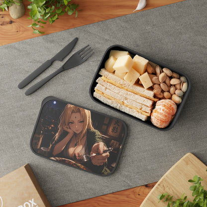 Tsunade Naruto Anime Character Bento Box with Utensils — Nighttime Izakaya Illustration