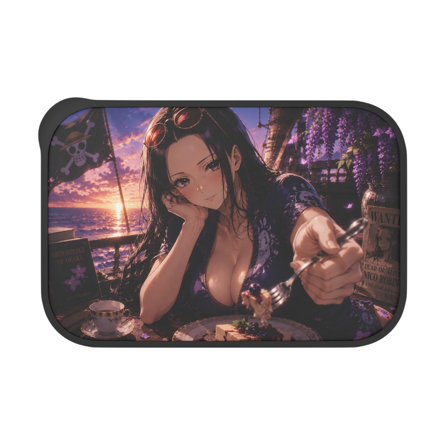 Robin One Piece Anime Pirate Woman Bento Box — PLA Lunchbox with Utensils (Lavender Sunset Design)
