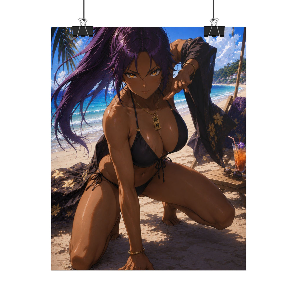 Yoruichi Bleach Anime Beach Poster - Dark-Skinned Bikini Character Summer Art Print