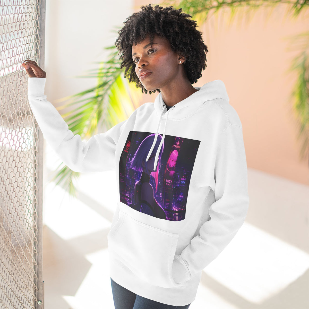 Anime Cyberpunk Hoodie — Neon Girl Fleece Pullover