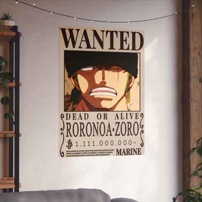 Wanted Poster Poster — Roronoa Zoro "Dead or Alive" Matte Vertical Print