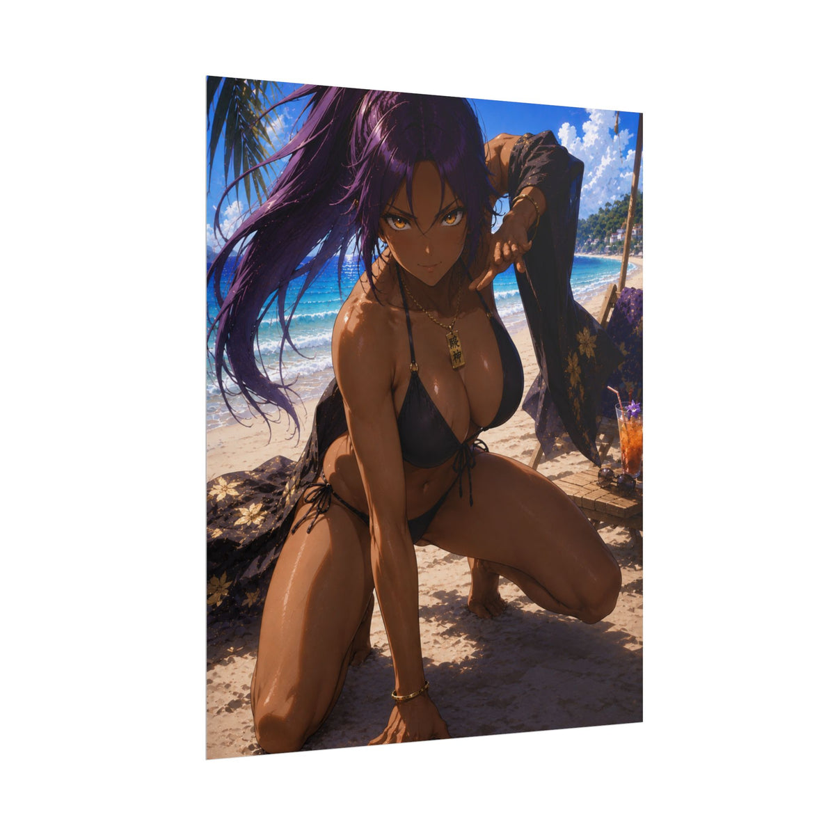 Yoruichi Bleach Anime Beach Poster - Dark-Skinned Bikini Character Summer Art Print