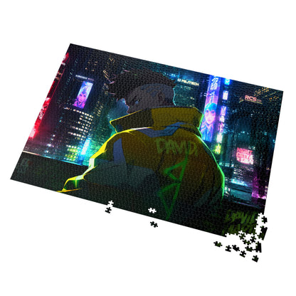 Cyberpunk City Jigsaw Puzzle with Tin — Neon Anime Night Skyline