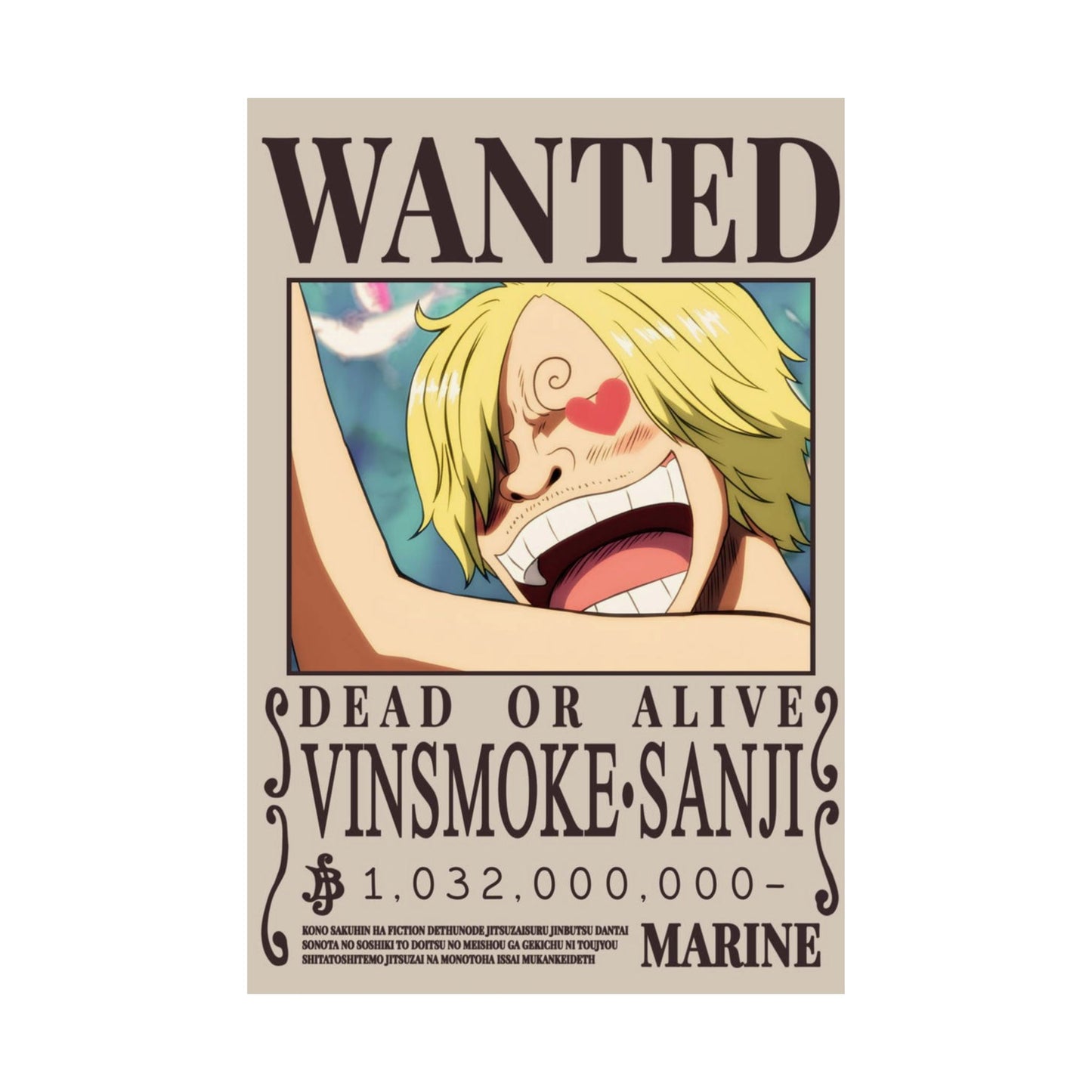 Wanted Poster Matte Vertical Poster — Vinsmoke Sanji "Dead or Alive" Anime Wall Art