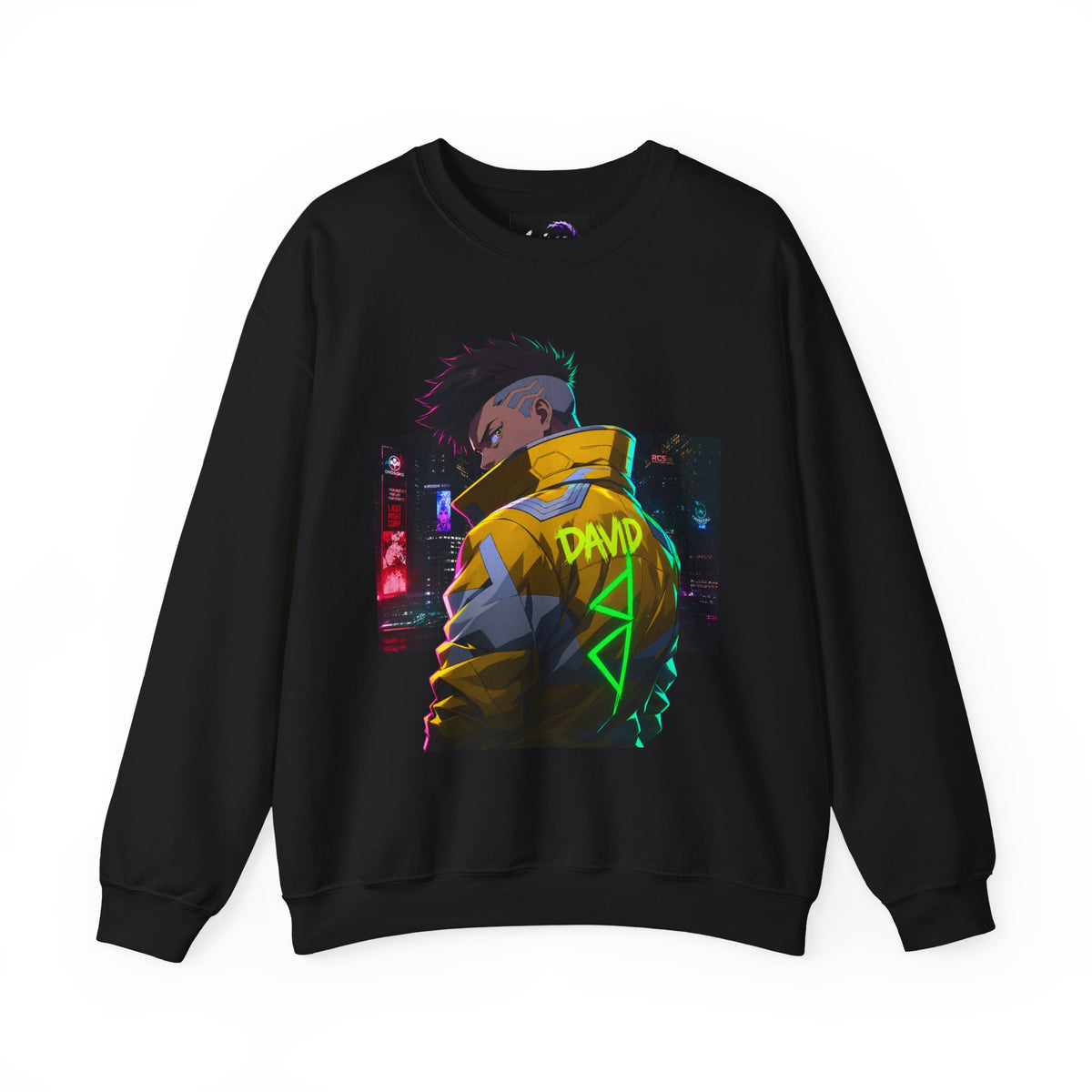 Cyberpunk Jacket Graphic Sweatshirt — "DAVID" Neon Anime Crewneck