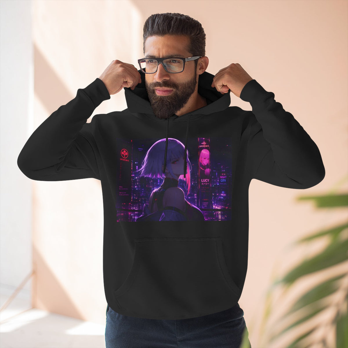 Anime Cyberpunk Hoodie — Neon Girl Fleece Pullover