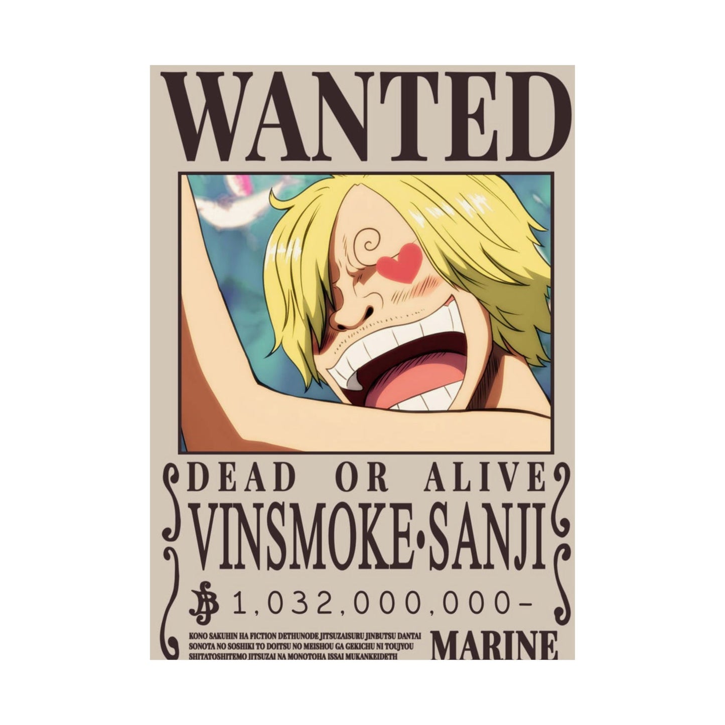 Wanted Poster Matte Vertical Poster — Vinsmoke Sanji "Dead or Alive" Anime Wall Art