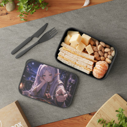 Frieren Anime Elf Girl Bento Box with Utensils – Nighttime Cozy Lunch Container