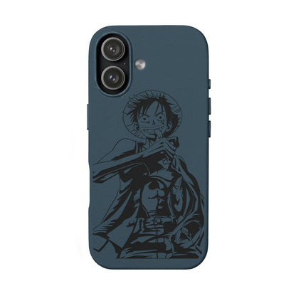 Luffy One Piece Anime Engraved PU Leather Phone Case — Embossed Anime Pirate Design