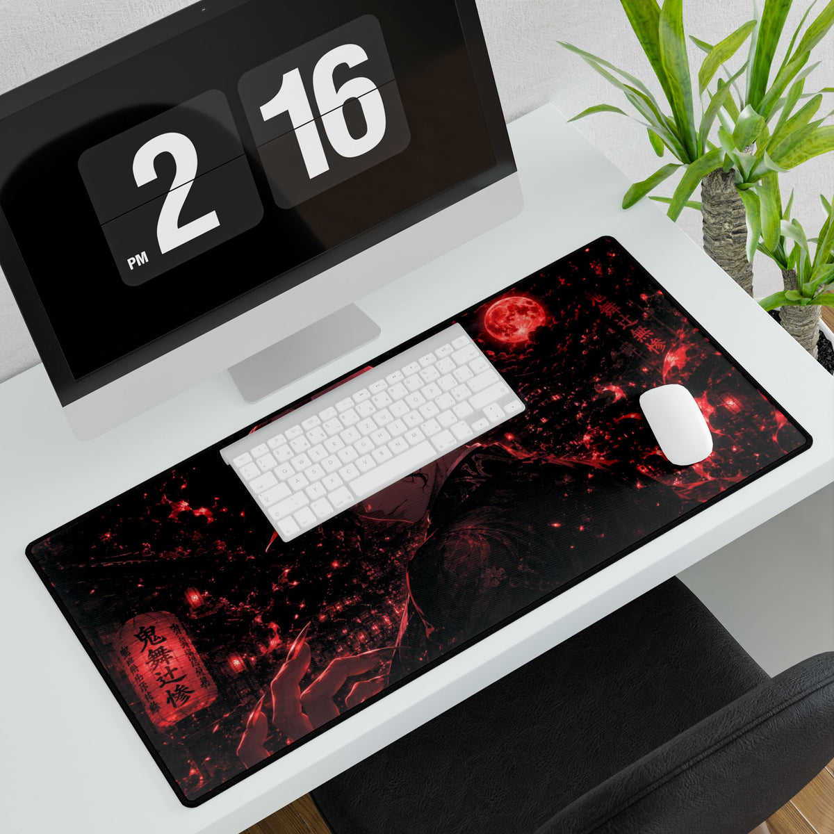 Muzan Demon Slayer Red Noir Anime Desk Mat — Dark Moon Detective Gaming Mouse Pad