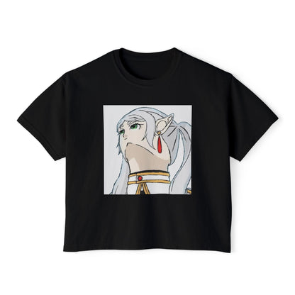 Anime Elf Portrait Boxy Tee — White Women’s Cropped Graphic Shirt