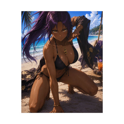 Yoruichi Bleach Anime Beach Poster - Dark-Skinned Bikini Character Summer Art Print