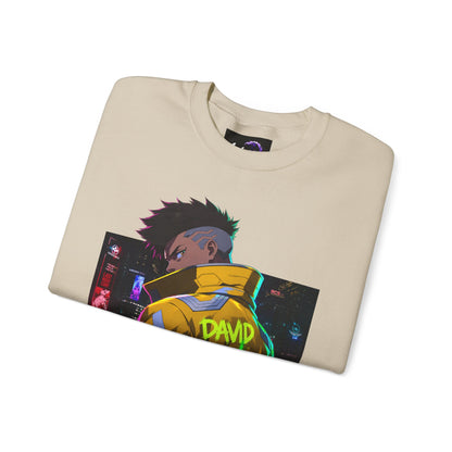 Cyberpunk Jacket Graphic Sweatshirt — "DAVID" Neon Anime Crewneck