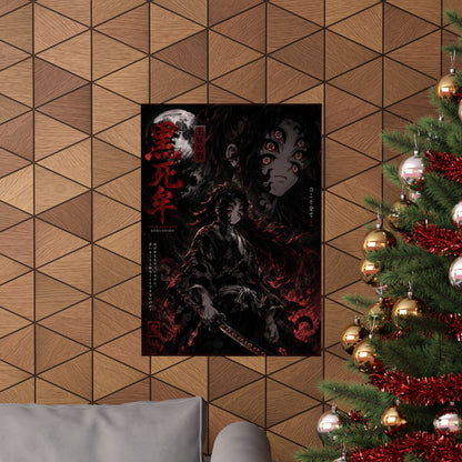 Demon Slayer Matte Vertical Poster — Dark Red Tanjiro Six-Eyes Anime Art