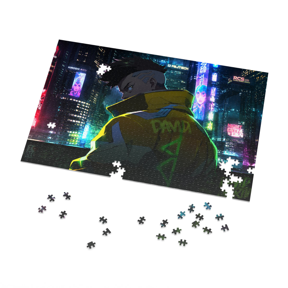 Cyberpunk City Jigsaw Puzzle with Tin — Neon Anime Night Skyline