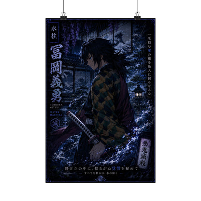 Demon Slayer Giyu Tomioka Matte Vertical Poster — Dark Anime Wall Art