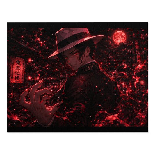 Muzan demon slayer Noir Red Moon Jigsaw Puzzle with Tin — Anime Mystery Gentleman Design