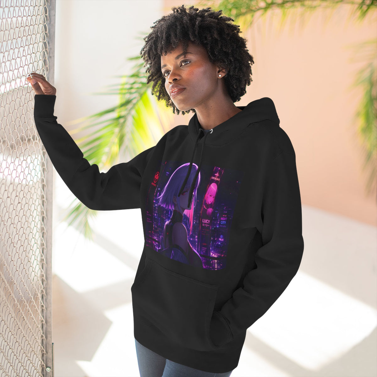 Anime Cyberpunk Hoodie — Neon Girl Fleece Pullover