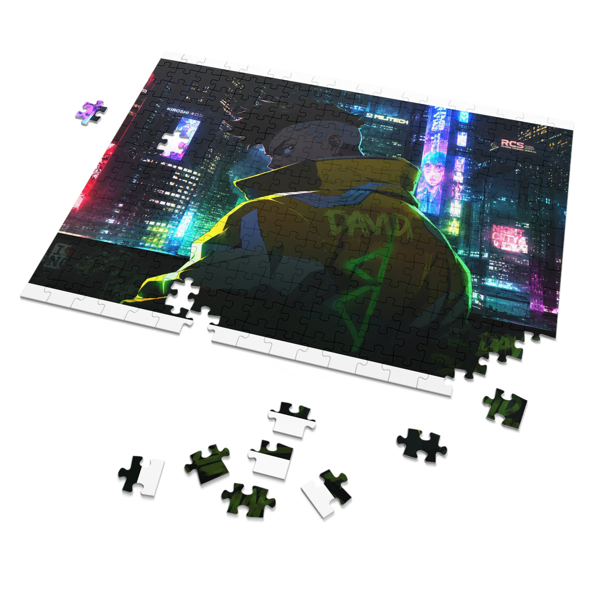Cyberpunk City Jigsaw Puzzle with Tin — Neon Anime Night Skyline