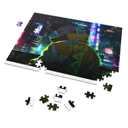 Cyberpunk City Jigsaw Puzzle with Tin — Neon Anime Night Skyline