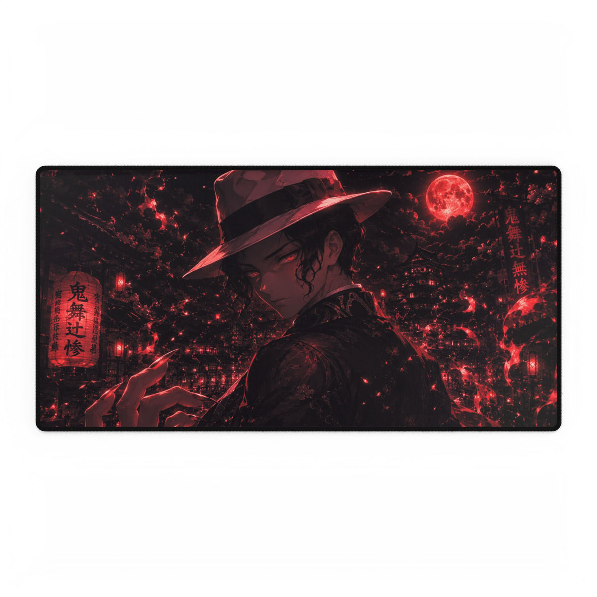 Muzan Demon Slayer Red Noir Anime Desk Mat — Dark Moon Detective Gaming Mouse Pad