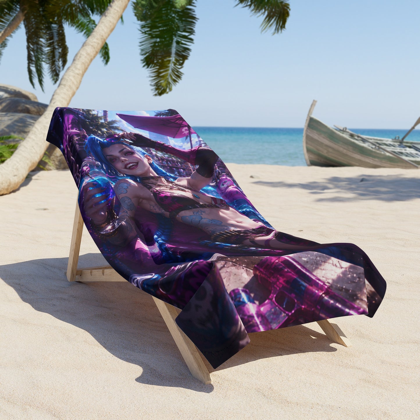 Jinx Arcane Beach Towel — Vibrant Gamer Pinup Design for Beach & Pool