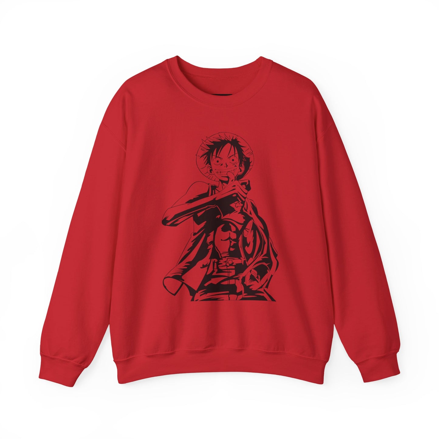 Luffy One Piece Anime Crewneck Sweatshirt — Monochrome Anime Pirate Illustration
