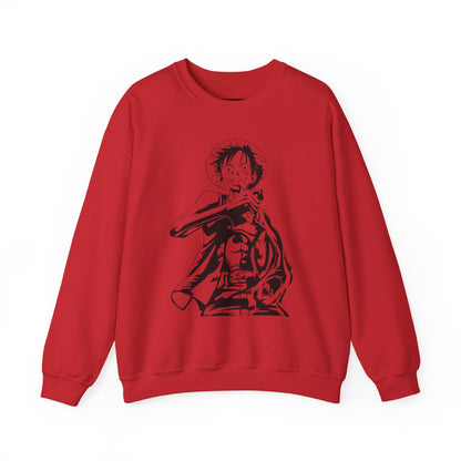 Luffy One Piece Anime Crewneck Sweatshirt — Monochrome Anime Pirate Illustration