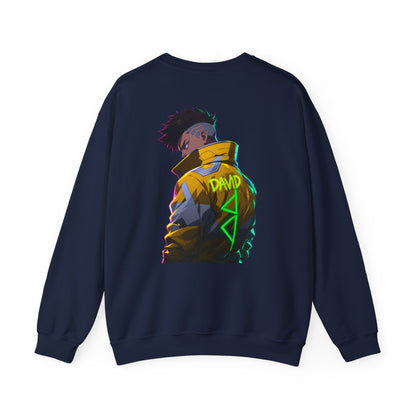 Cyberpunk Jacket Graphic Sweatshirt — "DAVID" Neon Anime Crewneck