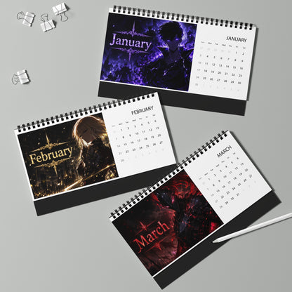 Solo Leveling Dark Fantasy Desktop Calendar 2027 — Anime Character Grid Calendar