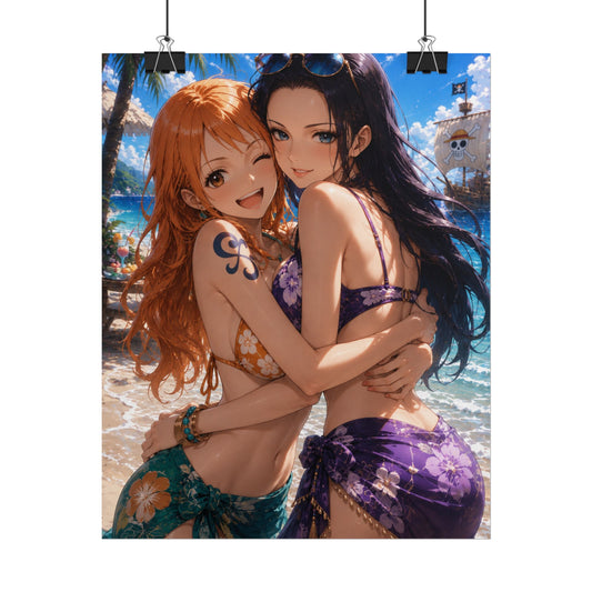 Nami Robin One piece Anime Beach Bikini Poster — Cute Summer Girls Rolled Wall Art