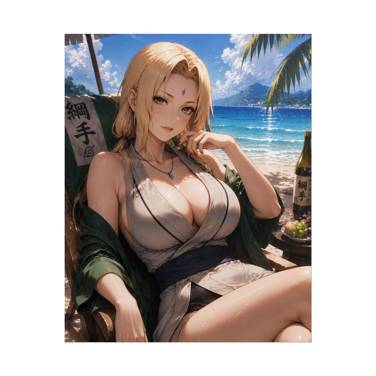 Tsunade Naruto Shippuden Anime Beach Poster — Relaxing Summer Girl Rolled Wall Art