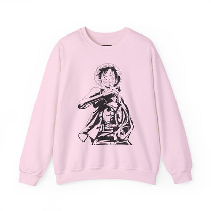 Luffy One Piece Anime Crewneck Sweatshirt — Monochrome Anime Pirate Illustration