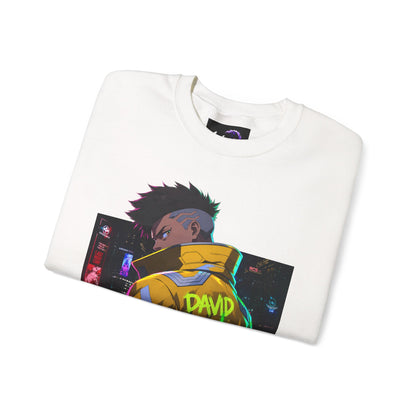 Cyberpunk Jacket Graphic Sweatshirt — "DAVID" Neon Anime Crewneck