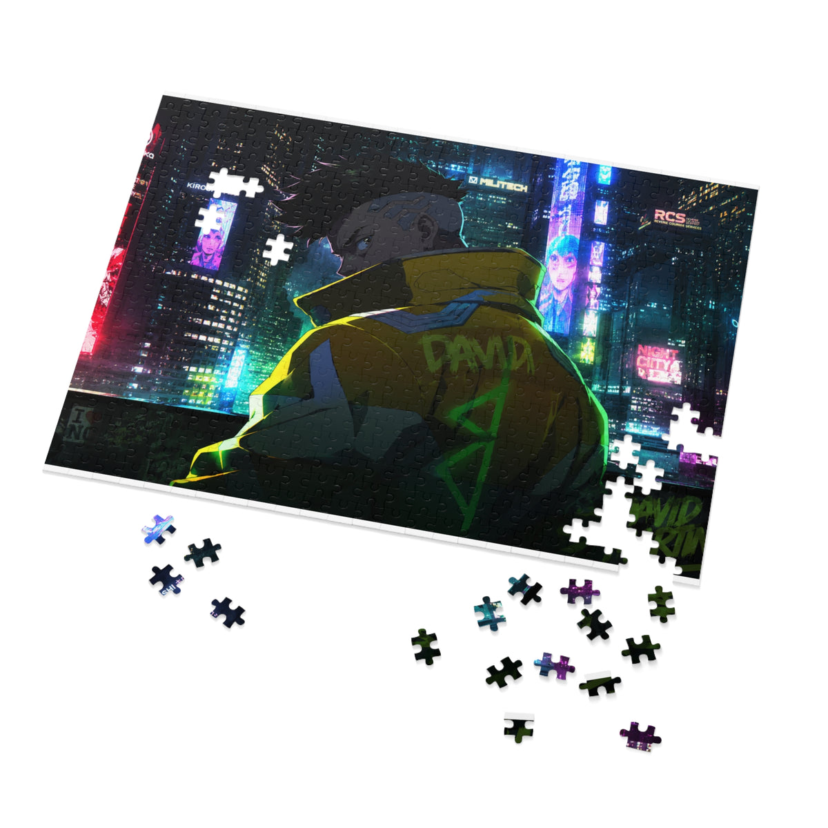 Cyberpunk City Jigsaw Puzzle with Tin — Neon Anime Night Skyline