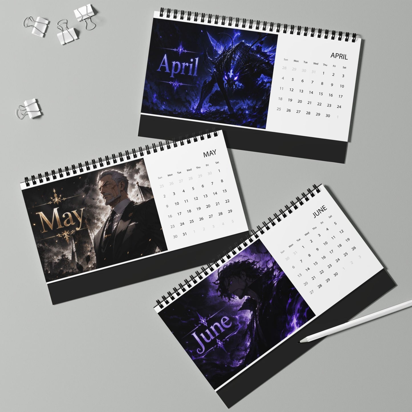 Solo Leveling Dark Fantasy Desktop Calendar 2027 — Anime Character Grid Calendar