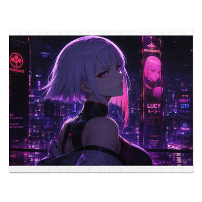 Cyberpunk Anime Jigsaw Puzzle with Tin — 'Lucy' Neon Night City Scene