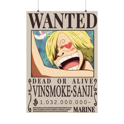 Wanted Poster Matte Vertical Poster — Vinsmoke Sanji "Dead or Alive" Anime Wall Art
